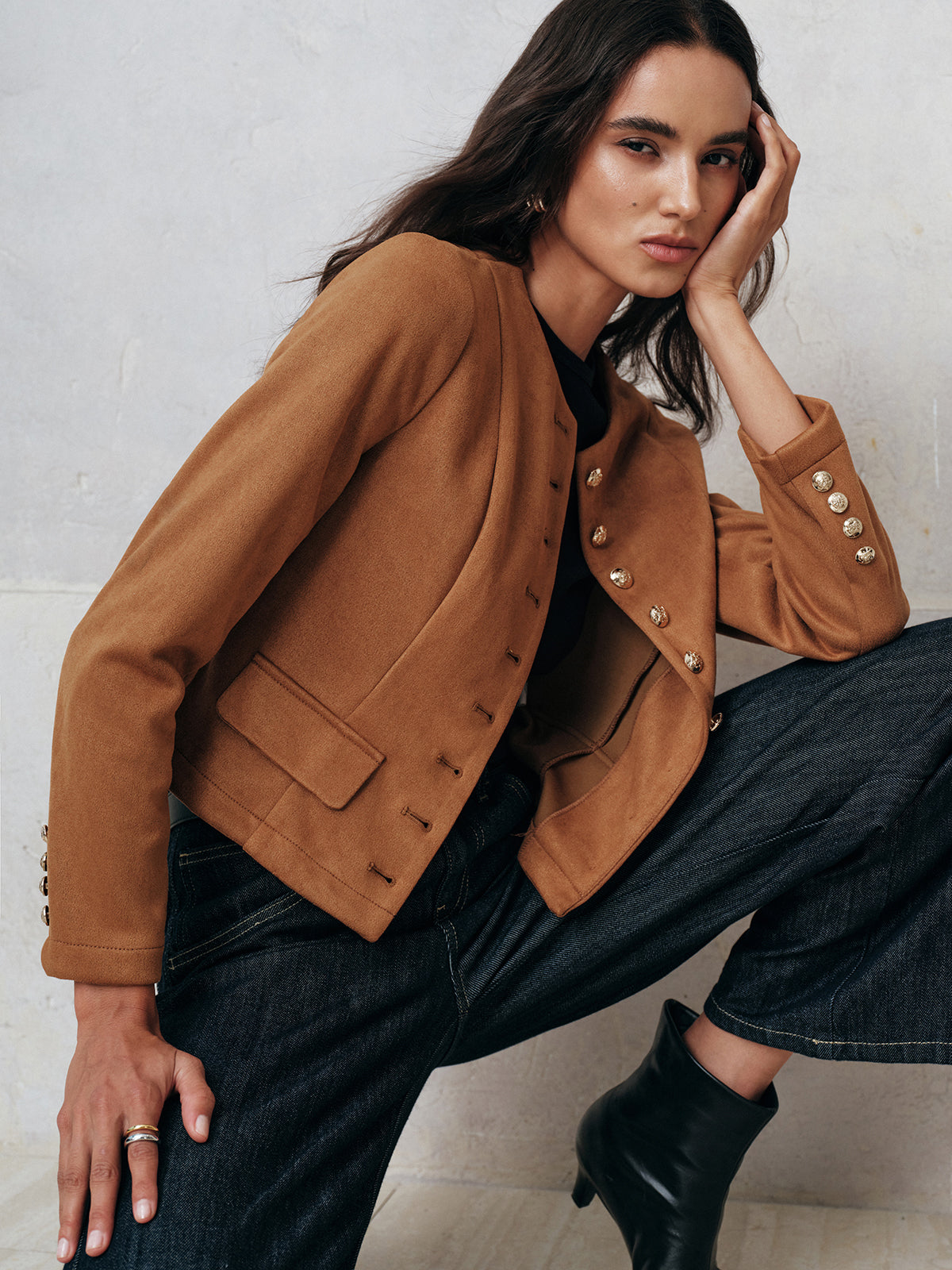 Peggie | Women's Coat with Ornate Gold Button Details