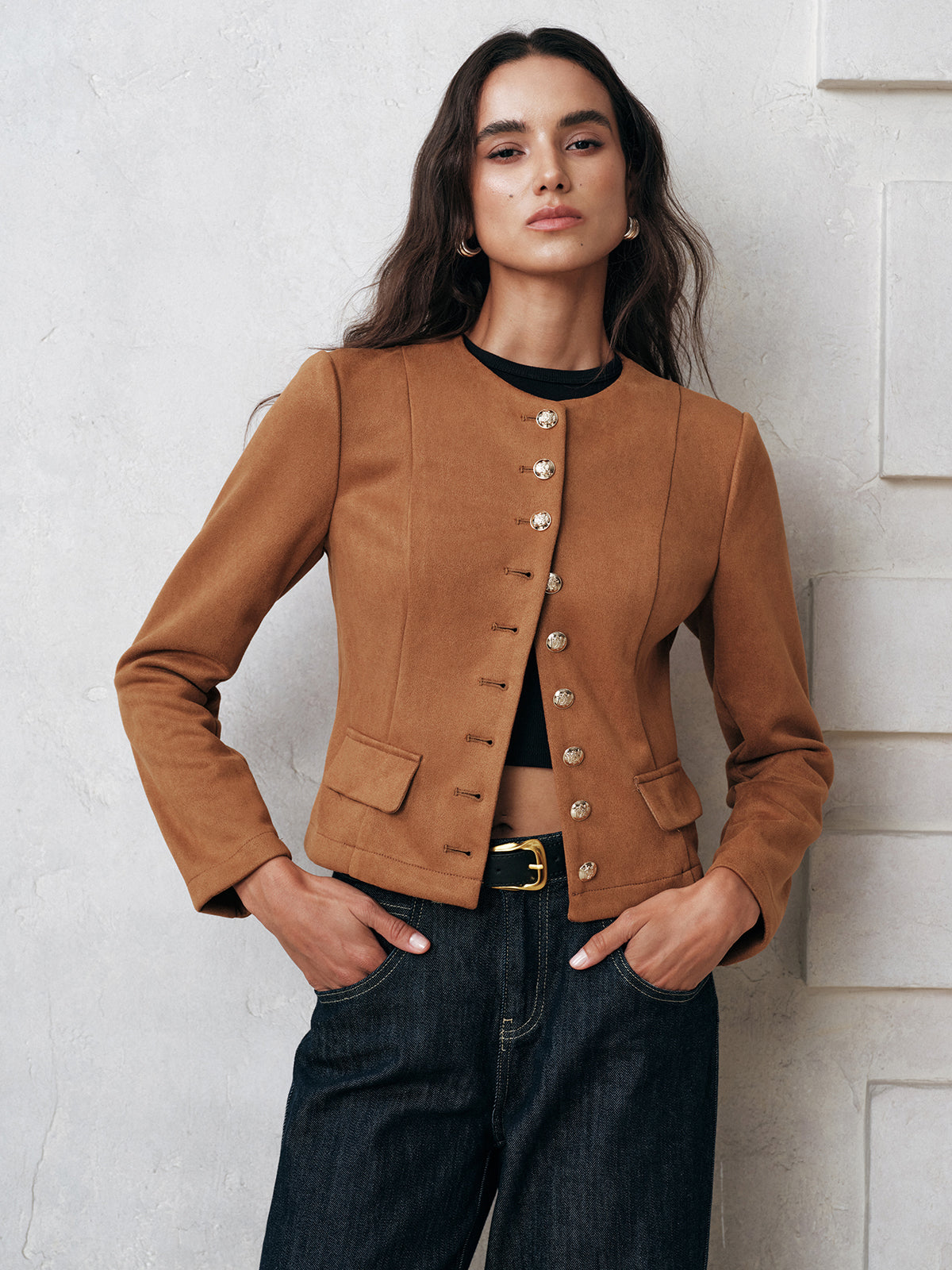 Peggie | Women's Coat with Ornate Gold Button Details