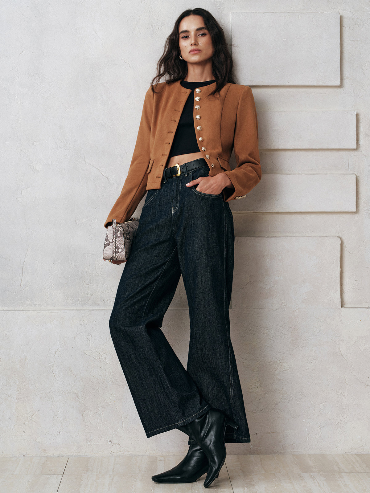 Peggie | Women's Coat with Ornate Gold Button Details