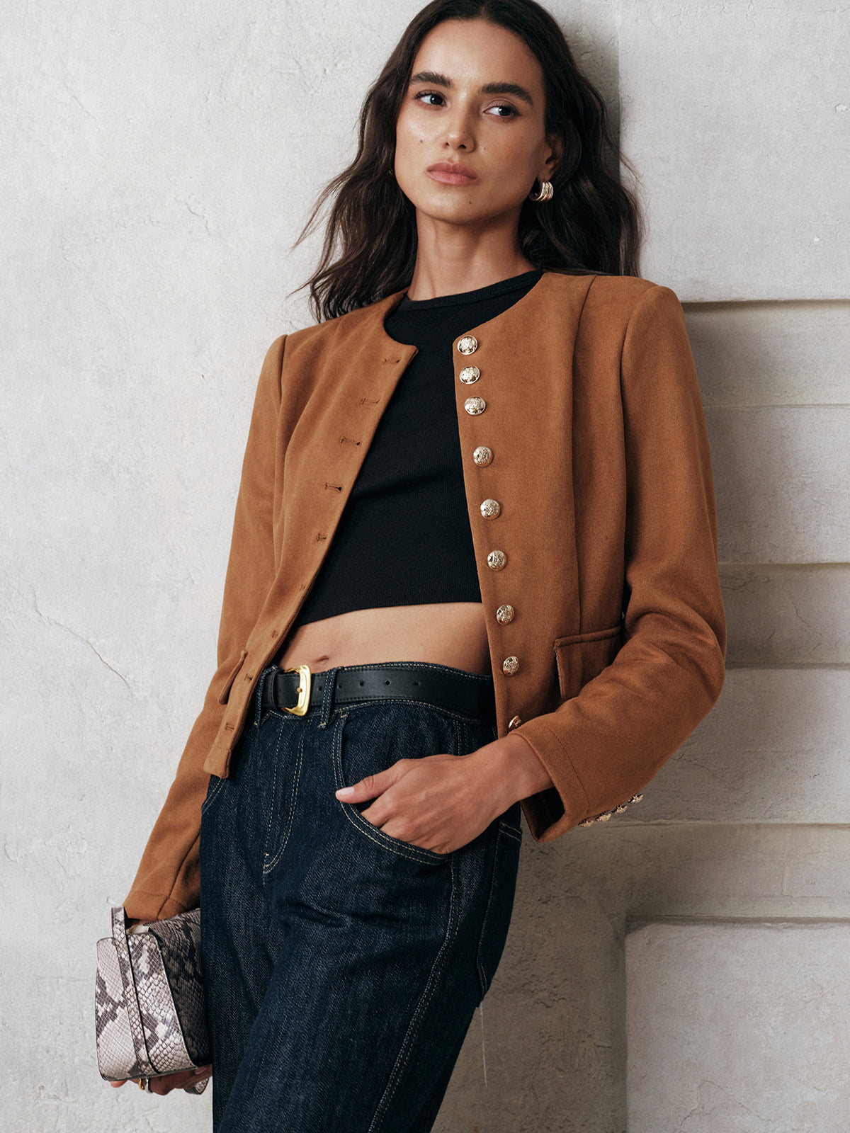 Peggie | Women's Coat with Ornate Gold Button Details
