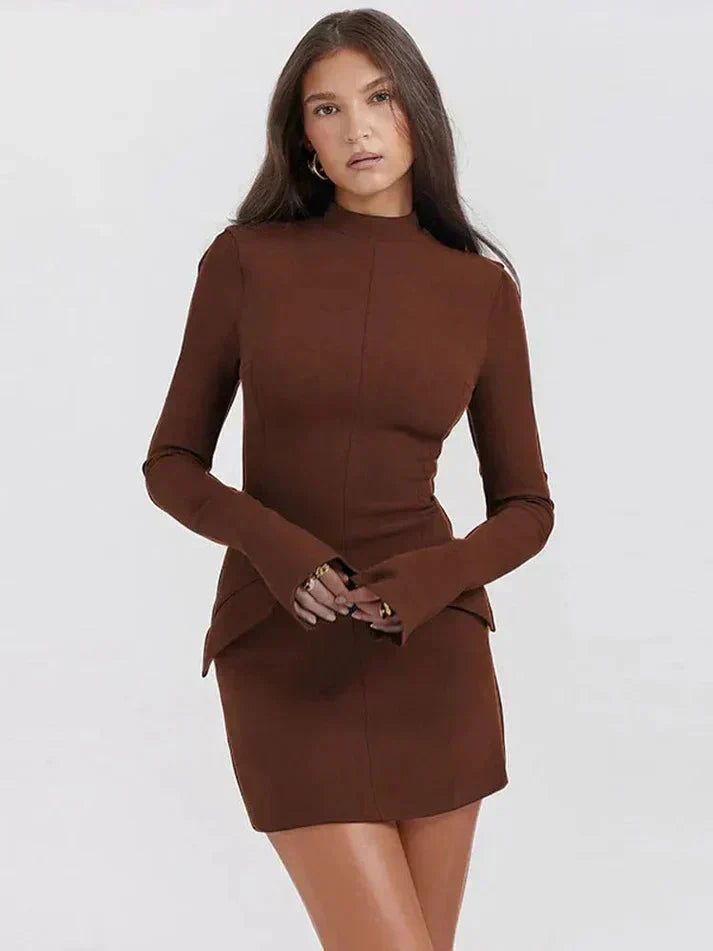 Sage | Flared Sleeve Peplum Dress