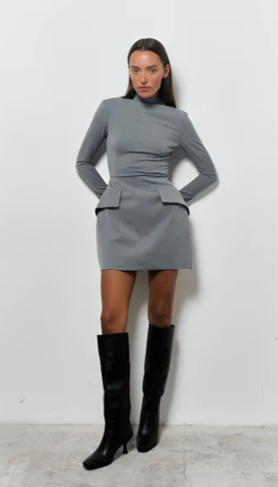 Sage | Flared Sleeve Peplum Dress