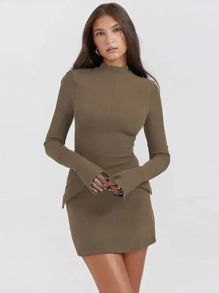 Sage | Flared Sleeve Peplum Dress