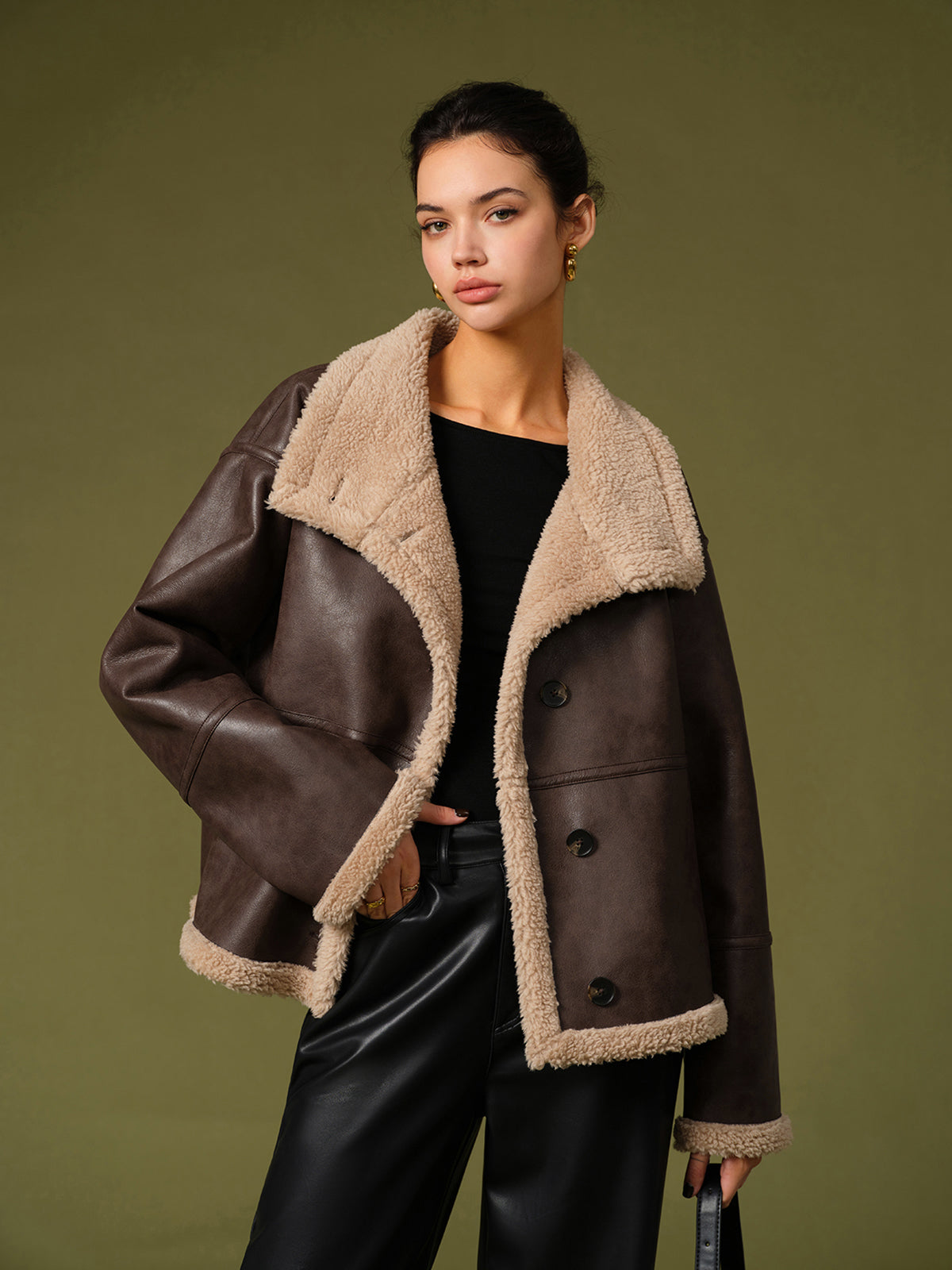 Melony | Faux Leather Sherpa Jacket Women