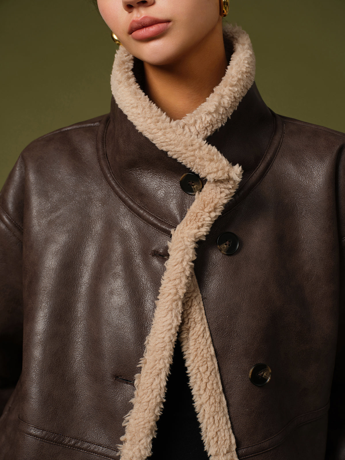 Melony | Faux Leather Sherpa Jacket Women