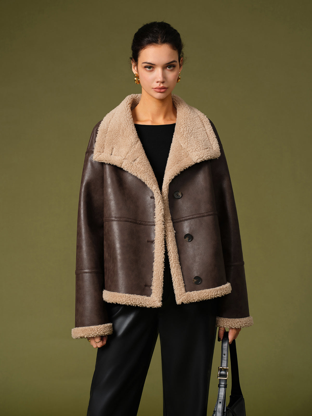 Melony | Faux Leather Sherpa Jacket Women