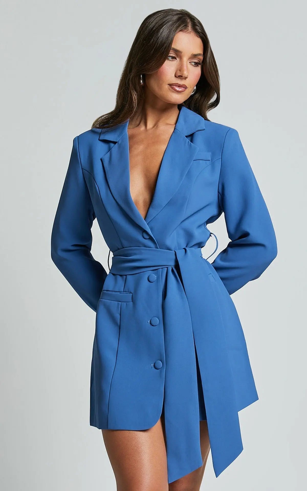 Enya | Deep V-neck Blazer Dress with Belt