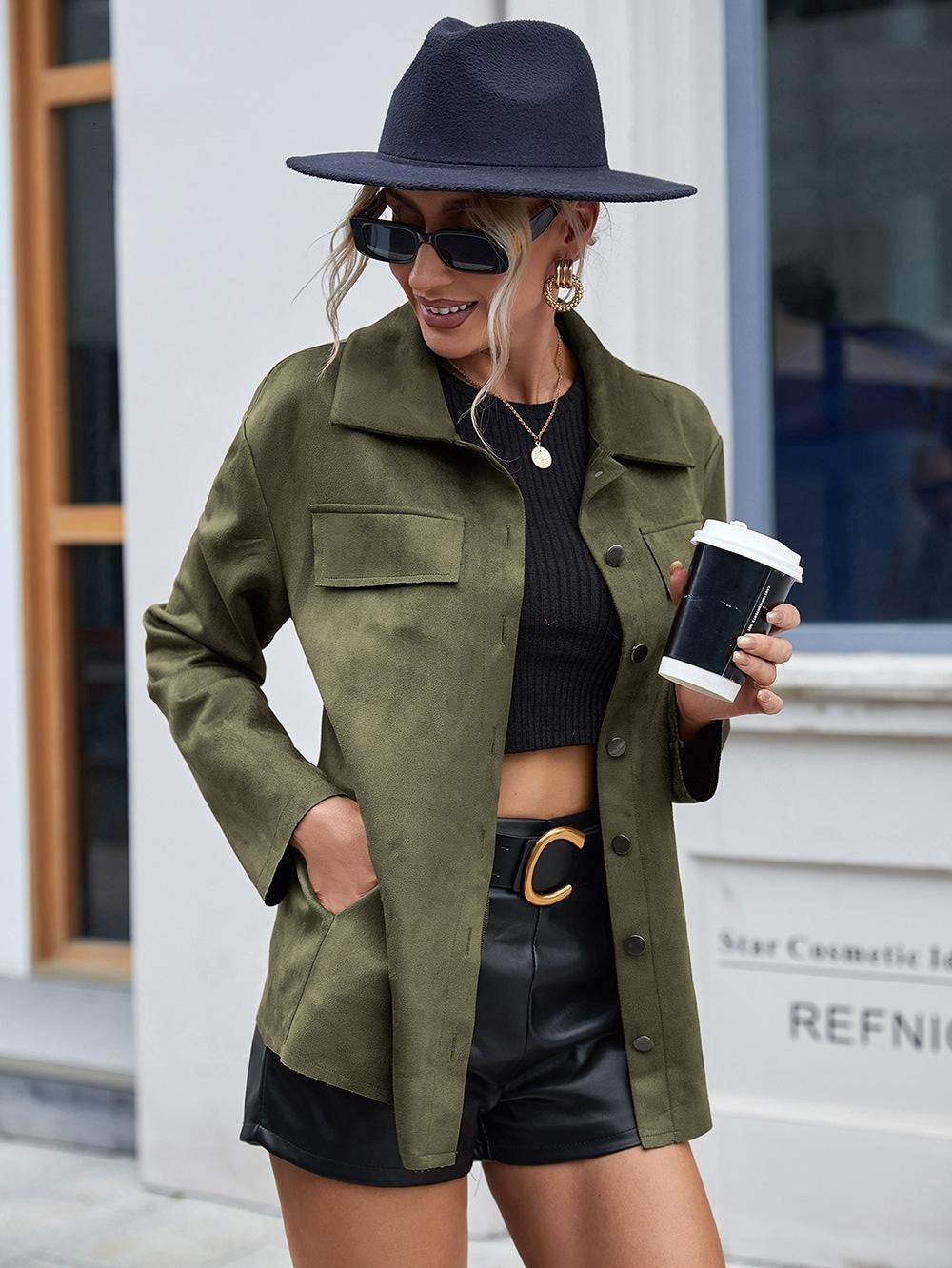 Raye | Green Women's Mid-Calf Jacket Suede Look
