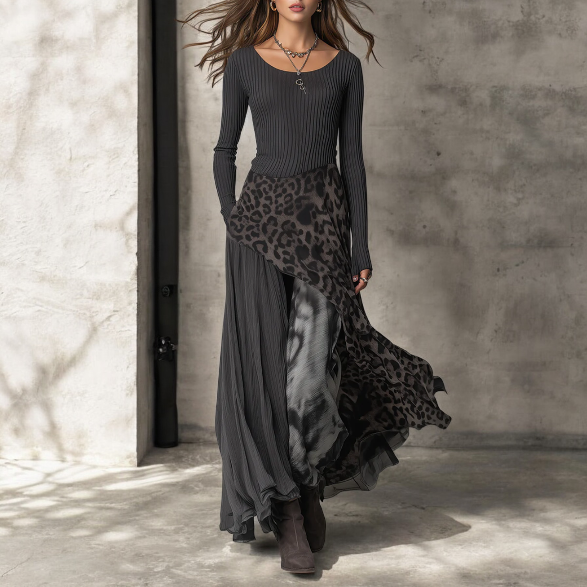 Celestina | Long Dress Asymmetrical Leopard Print