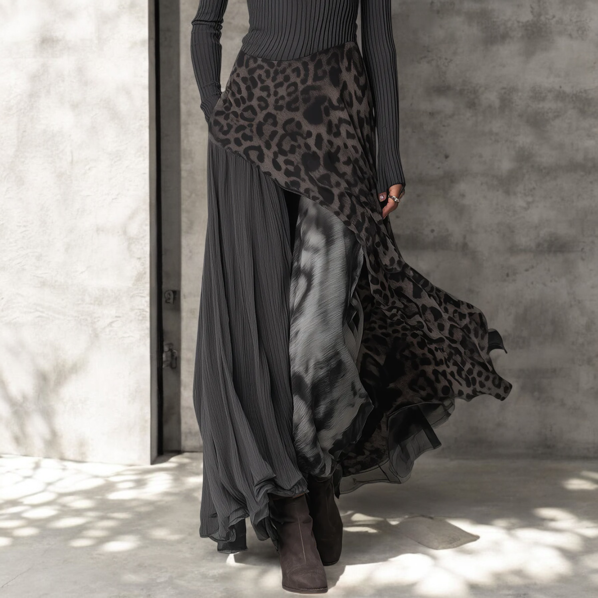 Celestina | Long Dress Asymmetrical Leopard Print