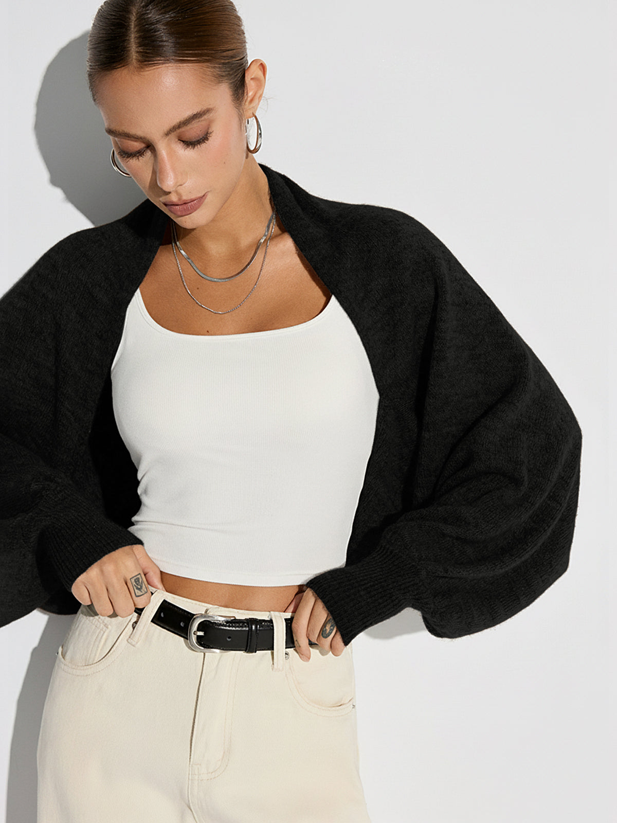 Bella | Cardigan Cropped length with wide sleeves