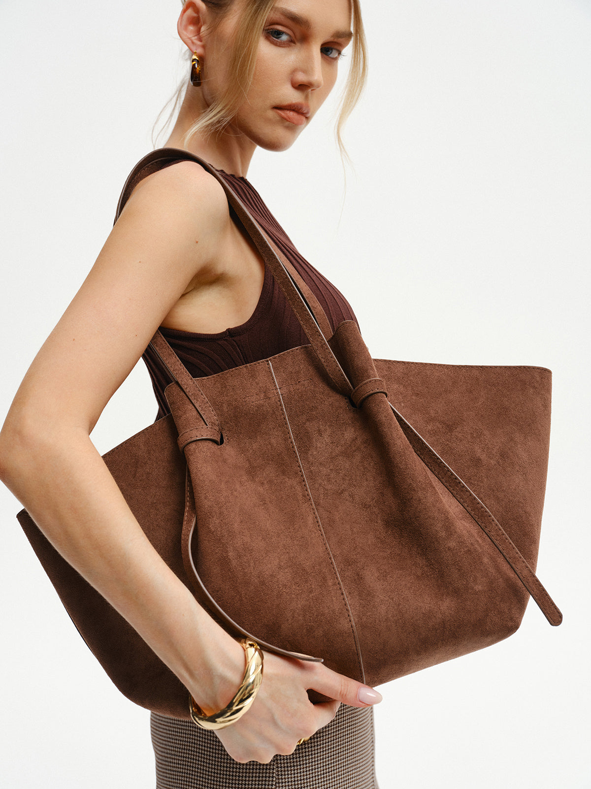 Devorah | Brown Suede Large Shopper Tote Bag