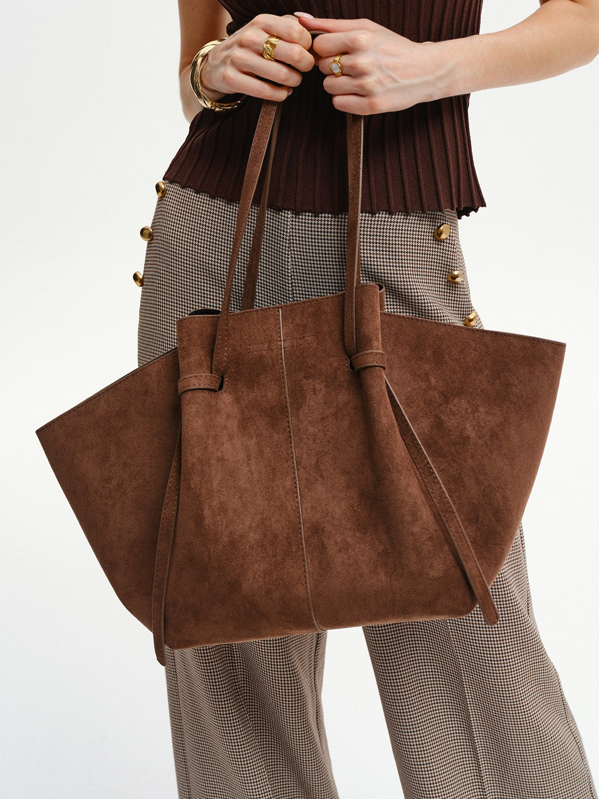 Devorah | Brown Suede Large Shopper Tote Bag