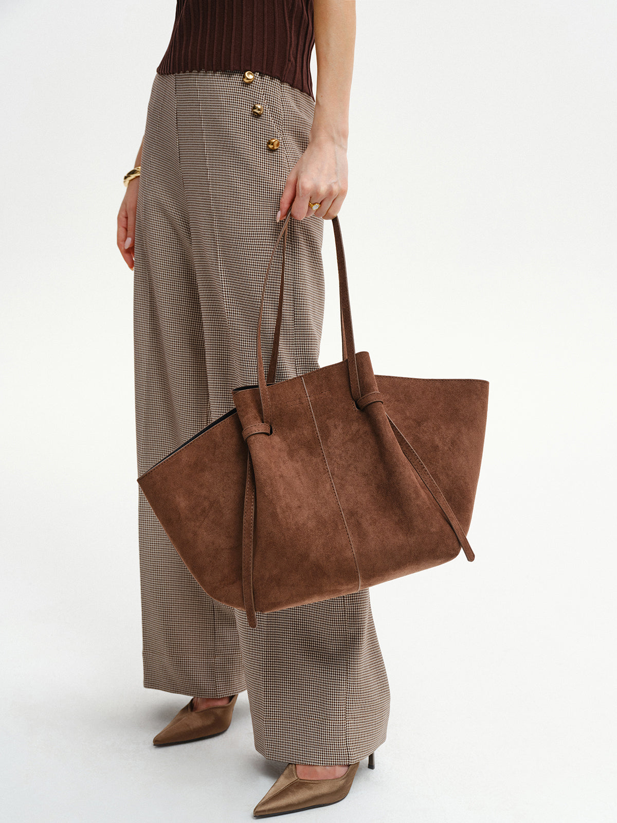 Devorah | Brown Suede Large Shopper Tote Bag