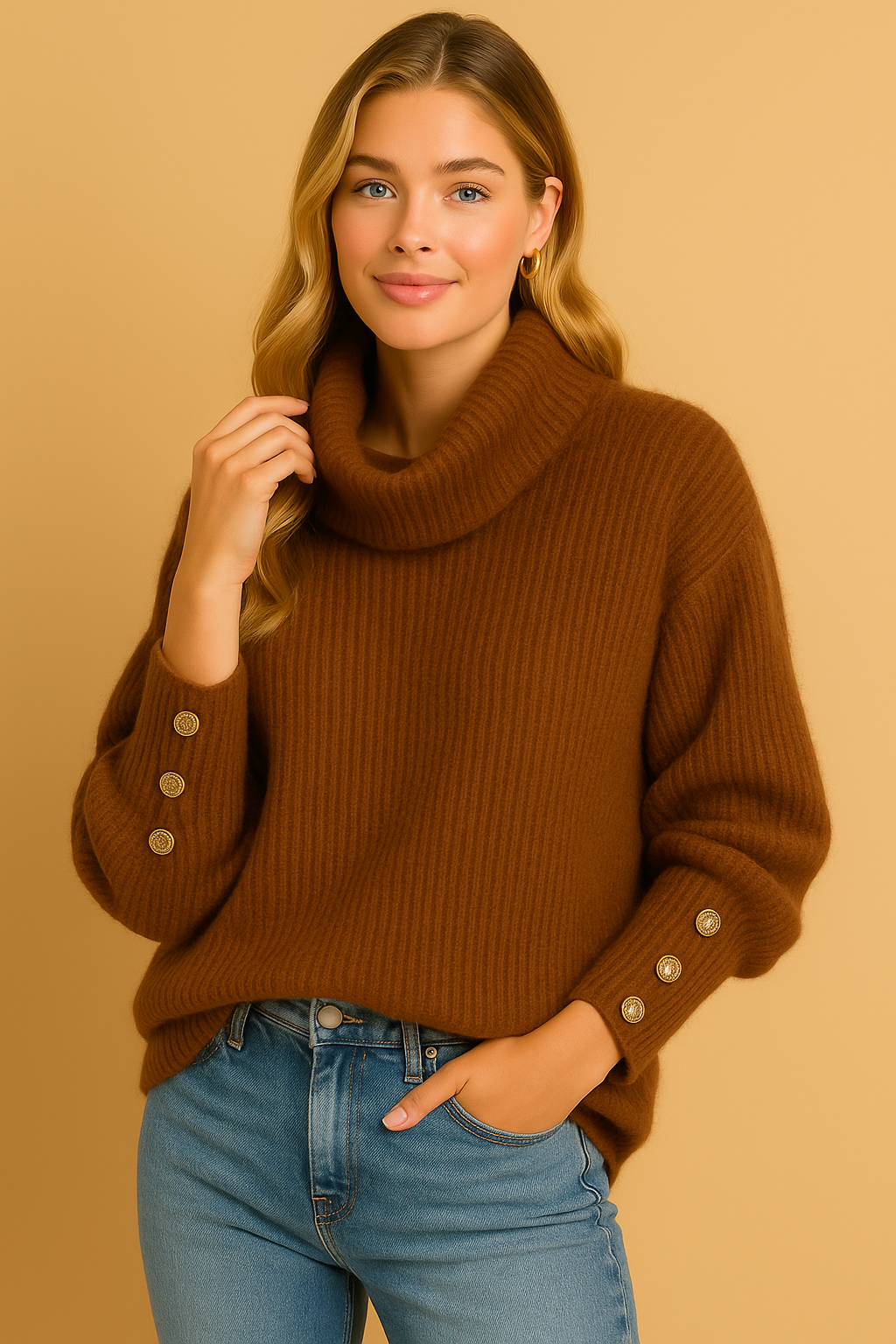 Felicity | Sweater with cowl neck and decorative sleeve buttons