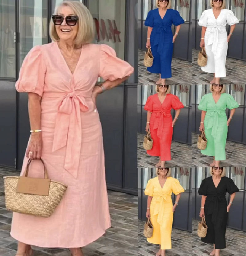 Emily | Tie-Front Puff Sleeve Dress 