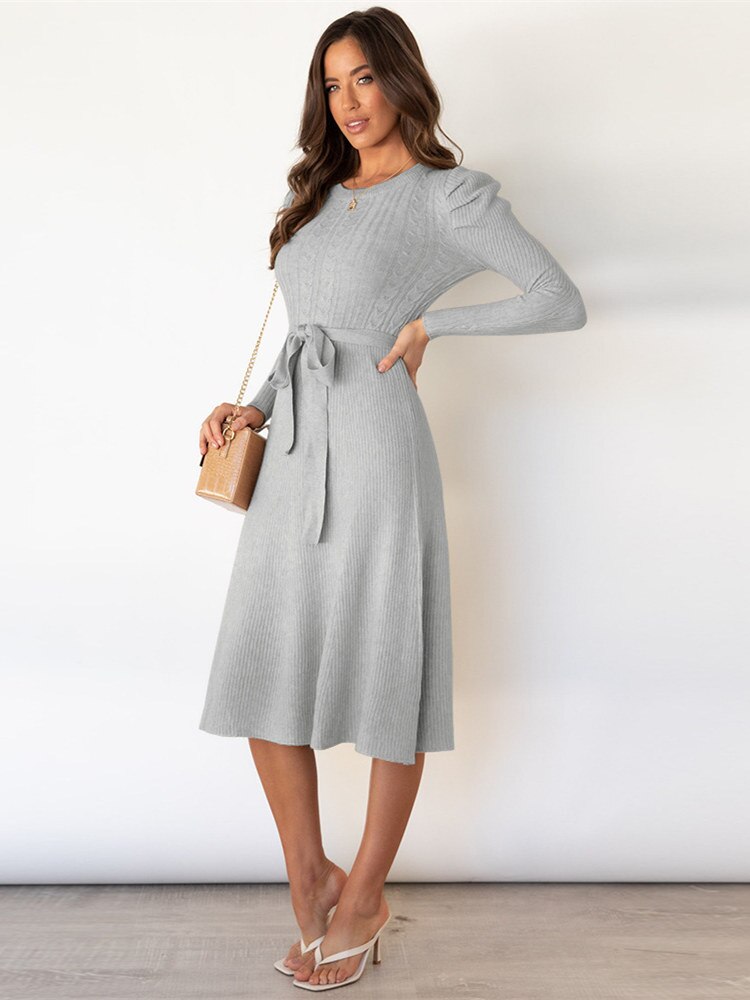Maryah | Women's Dress with Puff Sleeves and Cable Knit