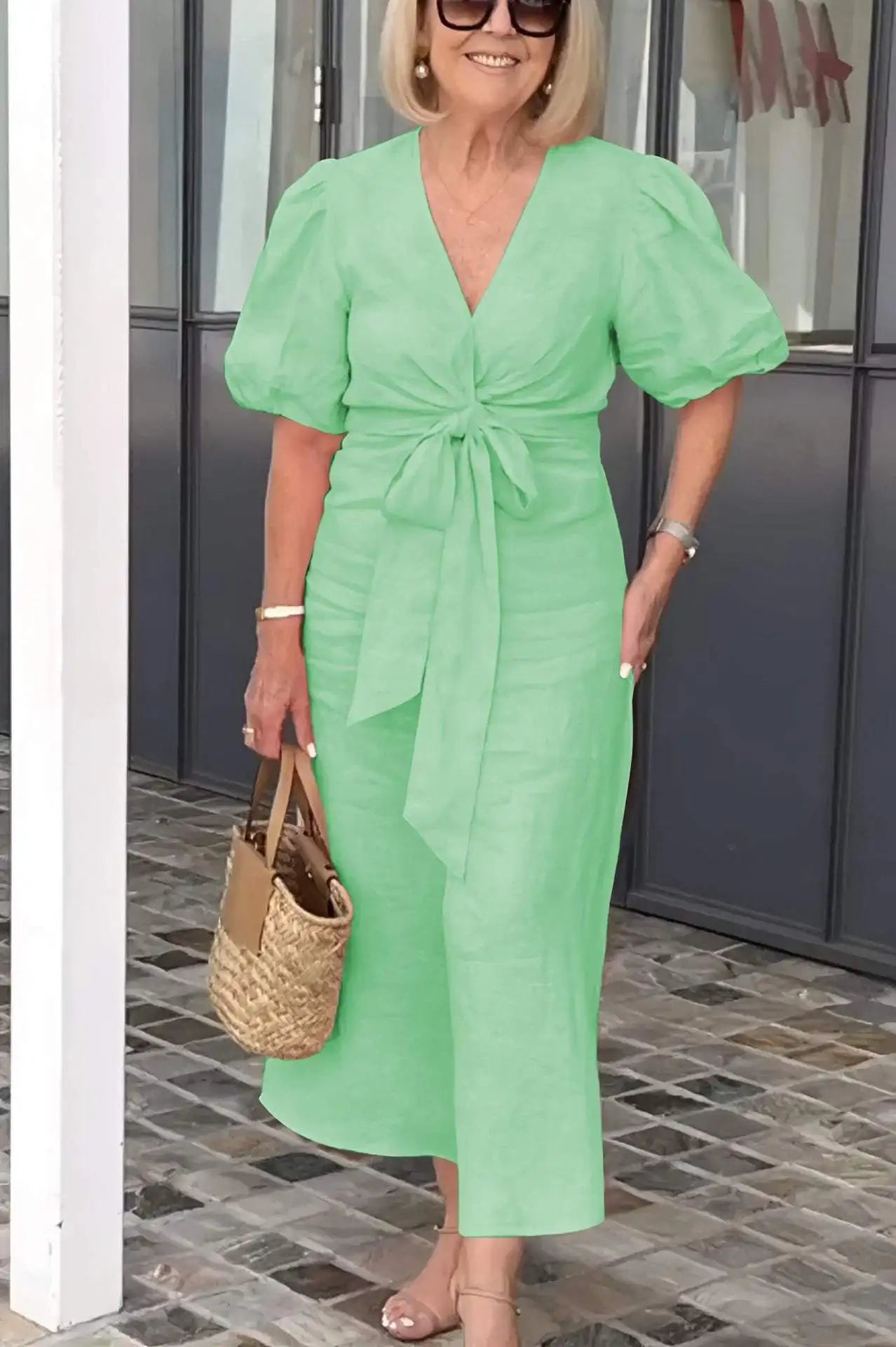 Emily | Tie-Front Puff Sleeve Dress 