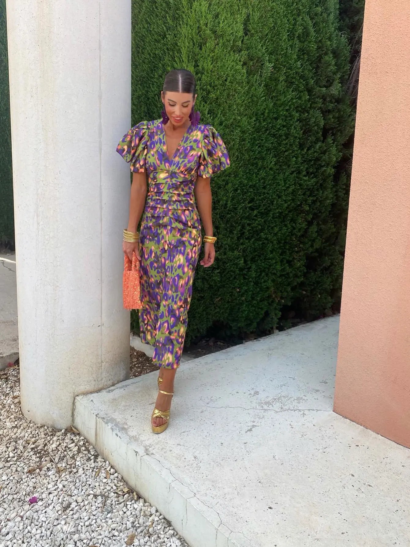 Loïs | Midi Dress with Puff Sleeves and Gathered Waist