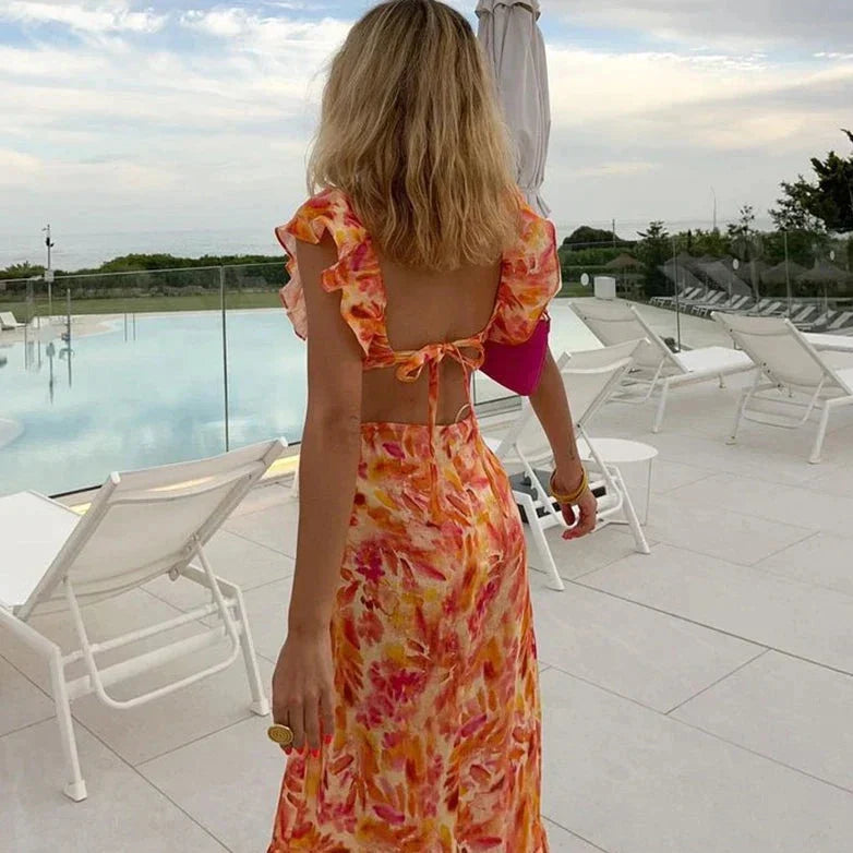 Analicia | Maxi Dress with Ruffles and Open Back