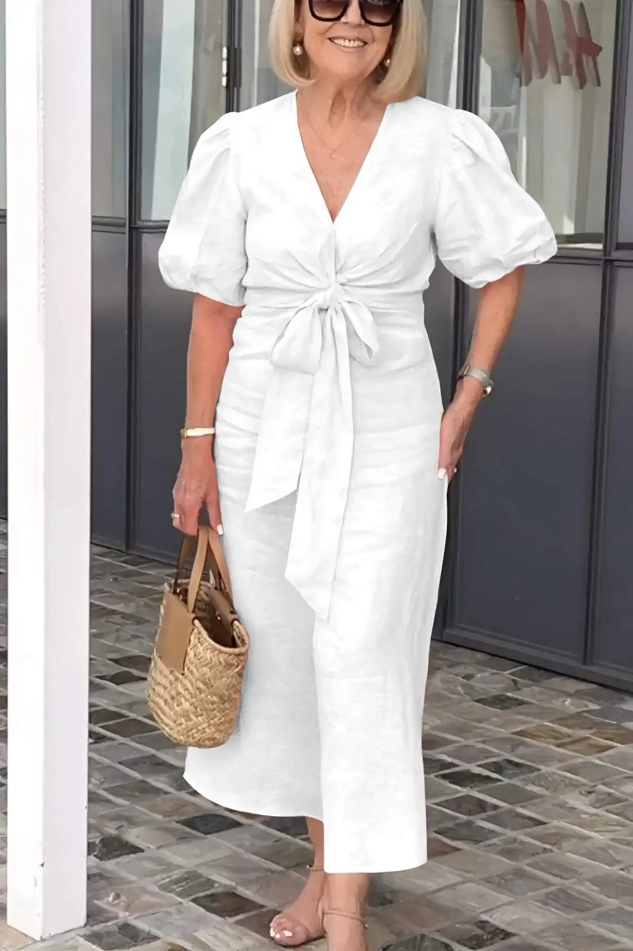 Emily | Tie-Front Puff Sleeve Dress 