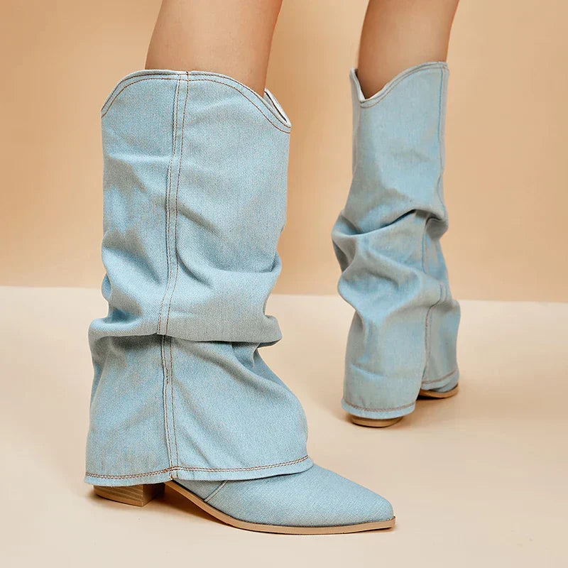 Elvie | Slouchy Denim Boots for Women