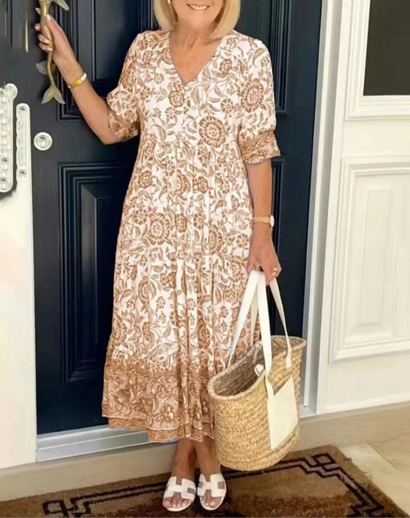 Evelyn | Floral Flow Midi Dress