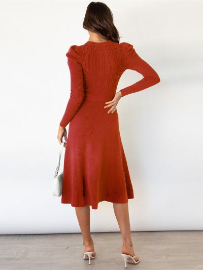 Maryah | Women's Dress with Puff Sleeves and Cable Knit
