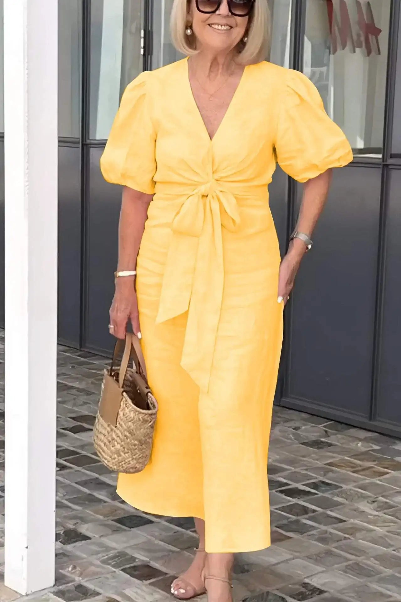 Emily | Tie-Front Puff Sleeve Dress 