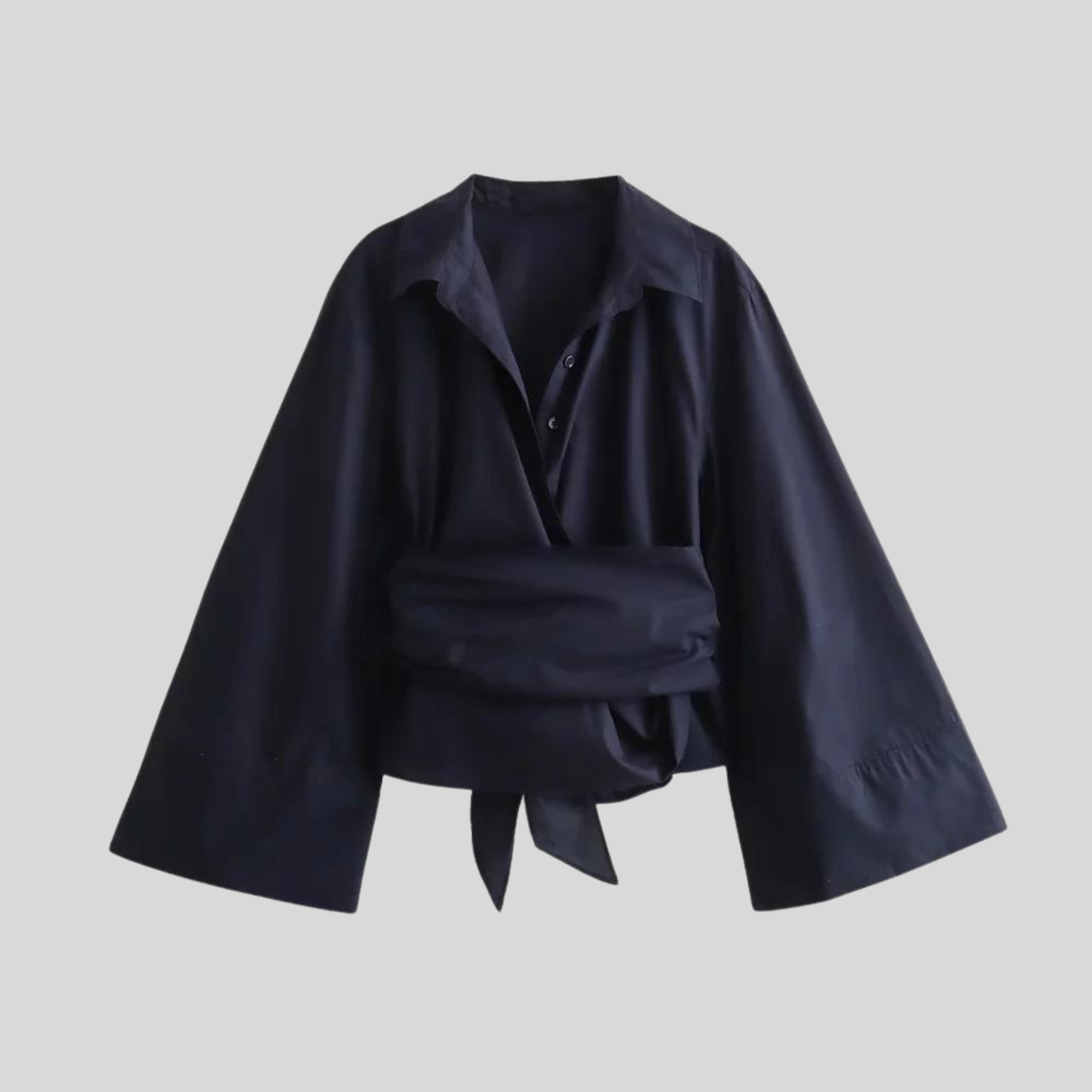 Rene | Elegant Women's Blouse with Bell Sleeves and Tie Belt
