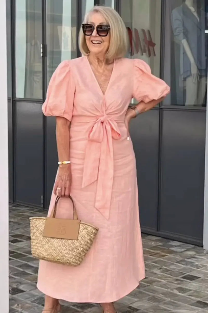 Emily | Tie-Front Puff Sleeve Dress 