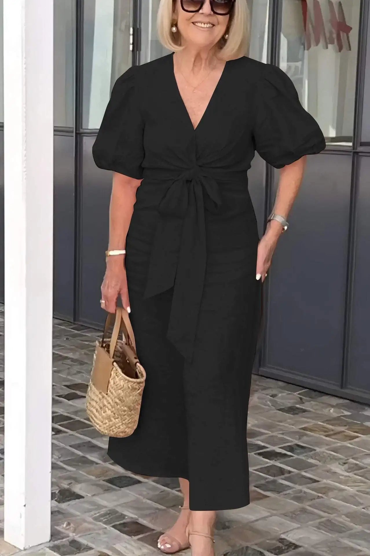 Emily | Tie-Front Puff Sleeve Dress 