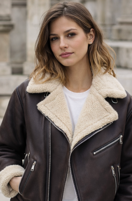 Shea | Aviator Jacket Shearling Lining and Collar