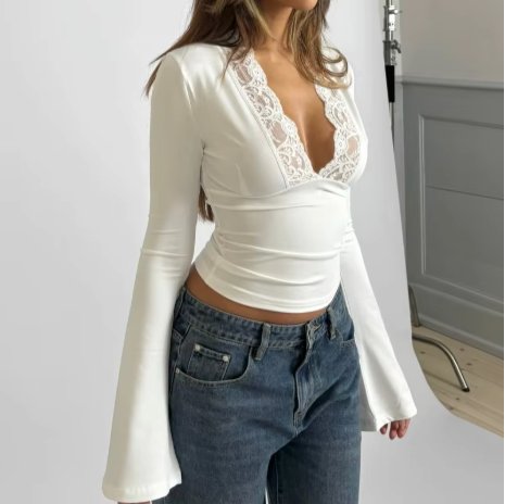 Emely | Lace V-neck top with bell sleeves