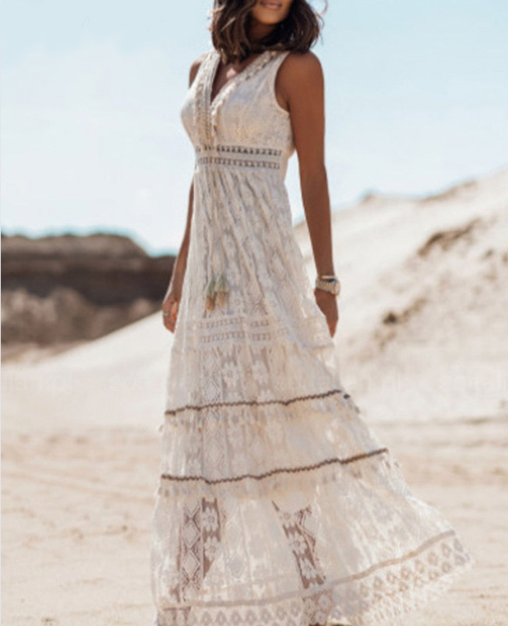 Chana | Maxi Dress with Lace Details and High Slit