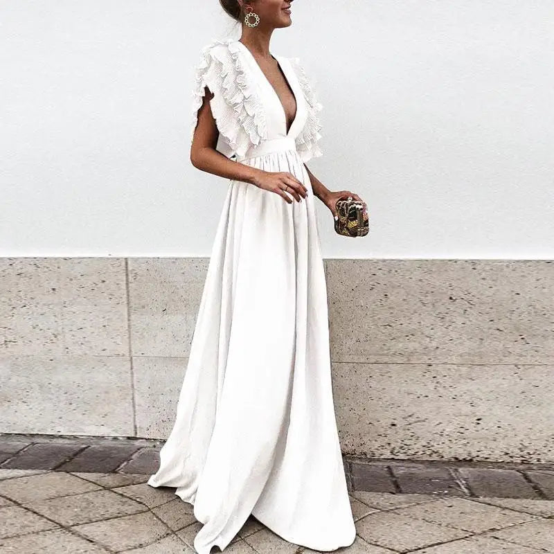 Carl | Maxi Dress Ruffles V-neck