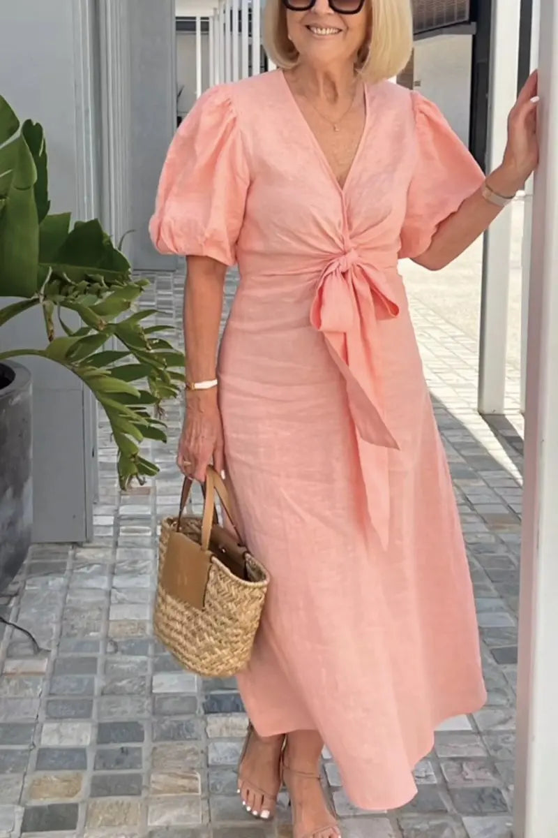 Emily | Tie-Front Puff Sleeve Dress 