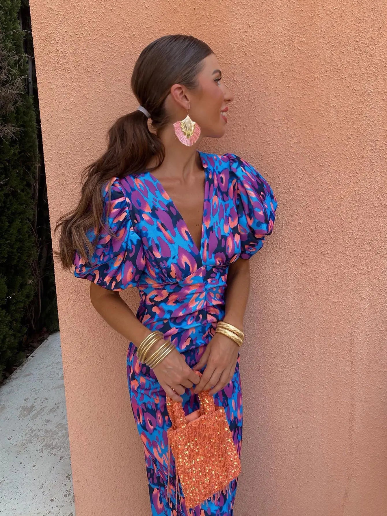 Loïs | Midi Dress with Puff Sleeves and Gathered Waist