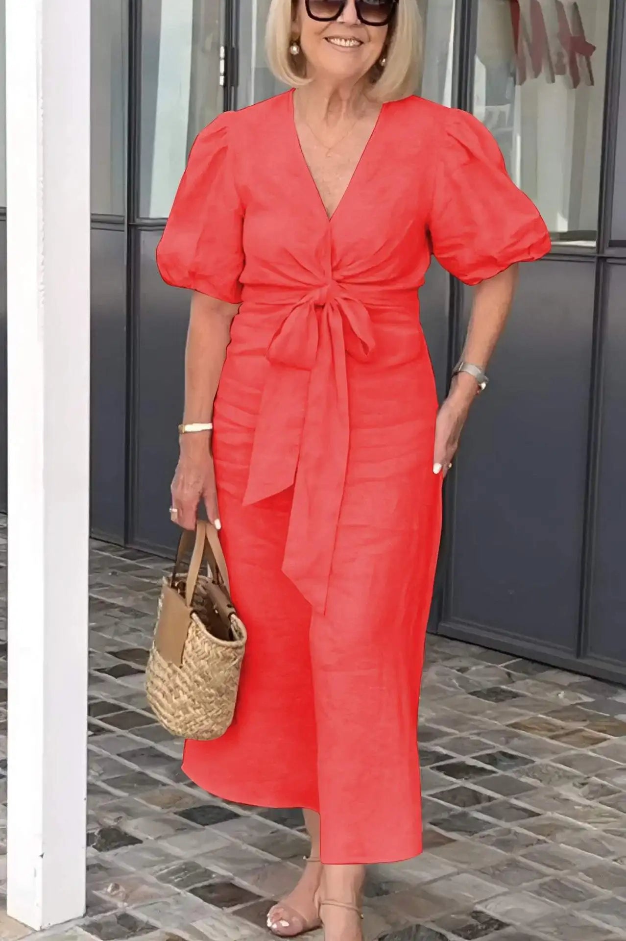 Emily | Tie-Front Puff Sleeve Dress 