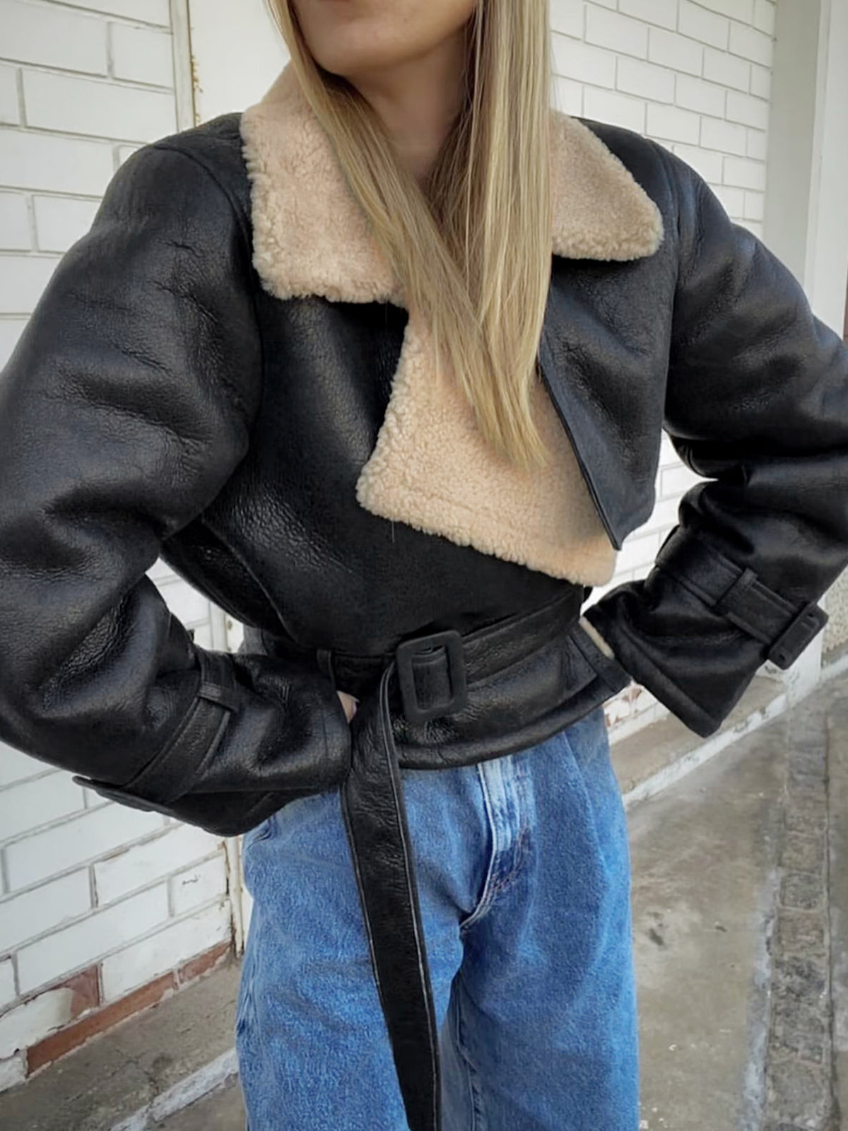 Viviana | Black Bomber Jacket Shearling Lined