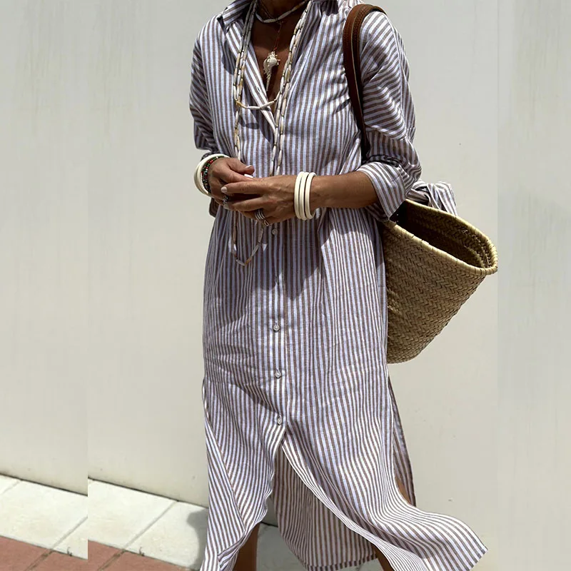 Camille | Striped Button Shirt Dress