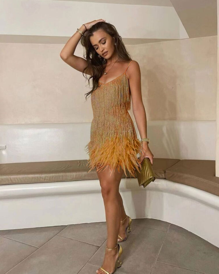 Maddie | Mini Dress Sequins & Feathers