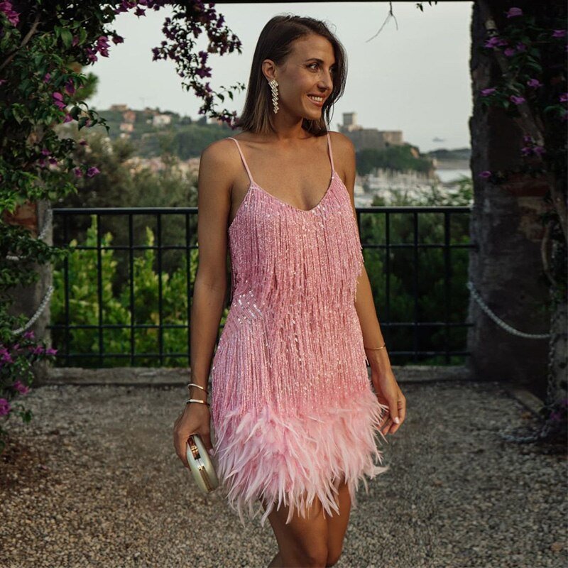 Maddie | Mini Dress Sequins & Feathers