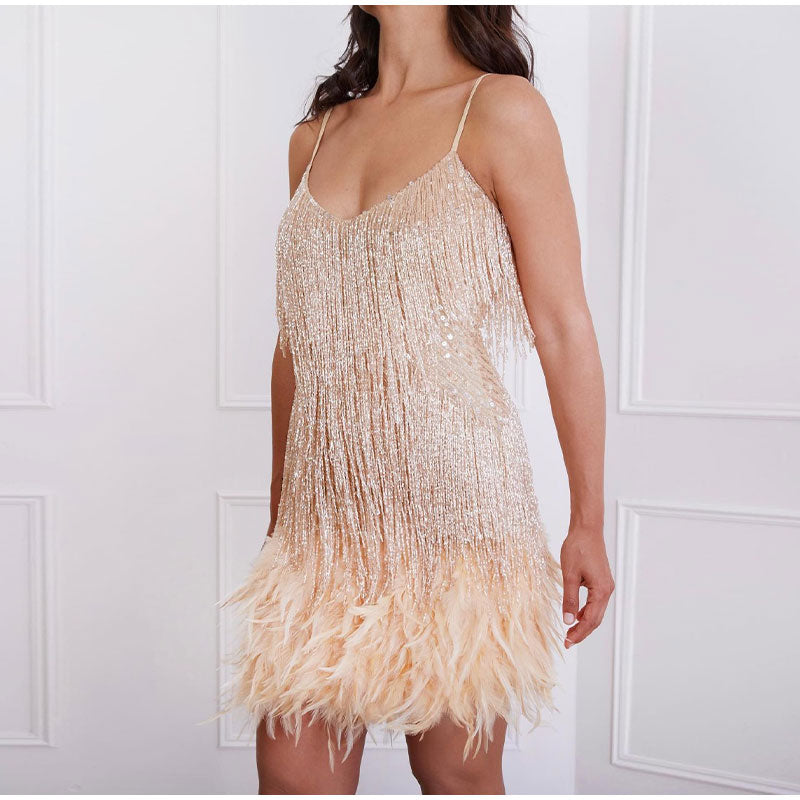 Maddie | Mini Dress Sequins & Feathers