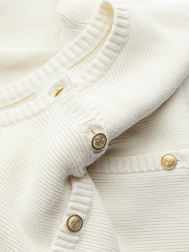 Iona | White Knitted Dress with Gold Buttons