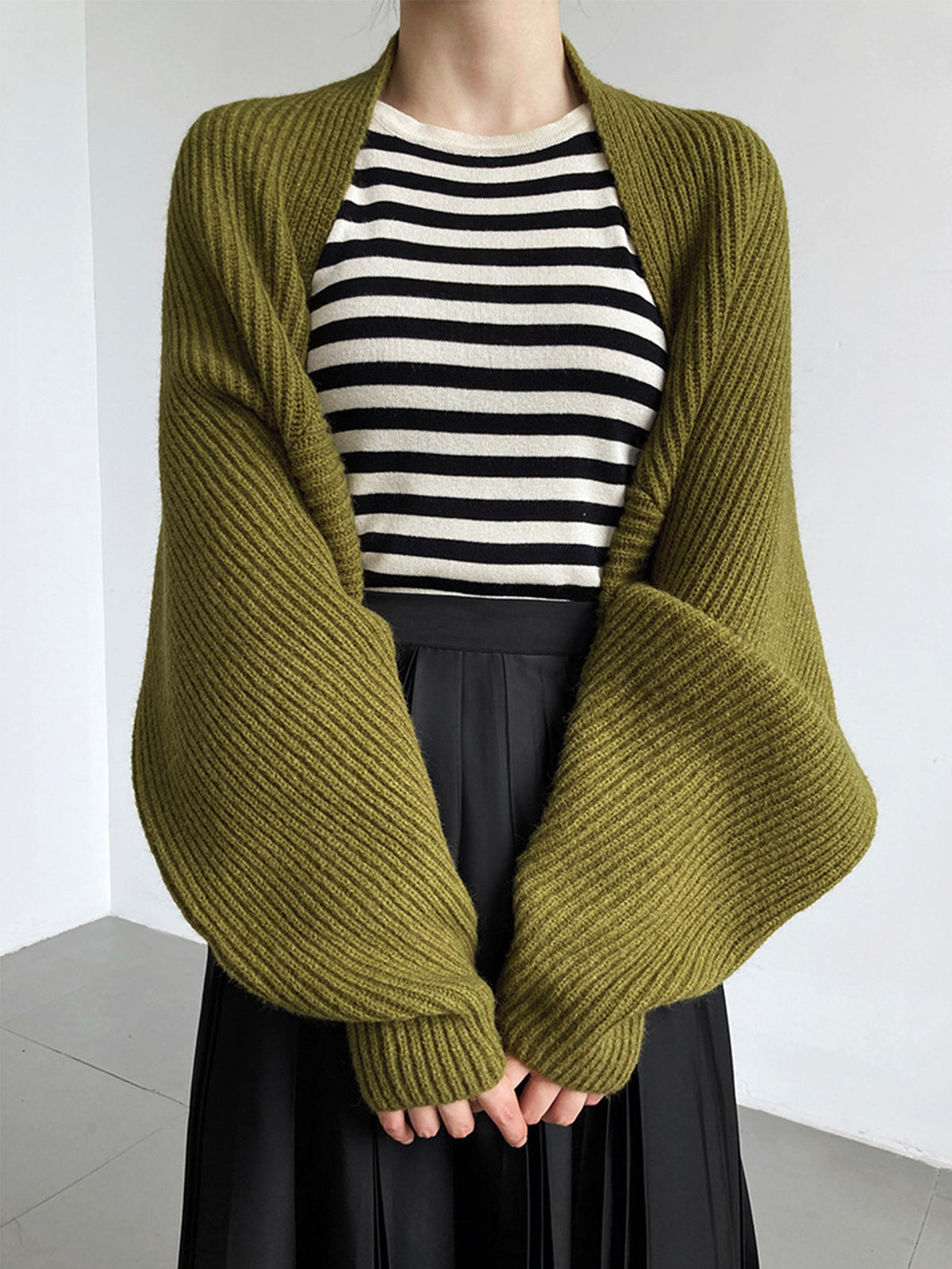Grayson | Women's Shrug Olive with Balloon Sleeves