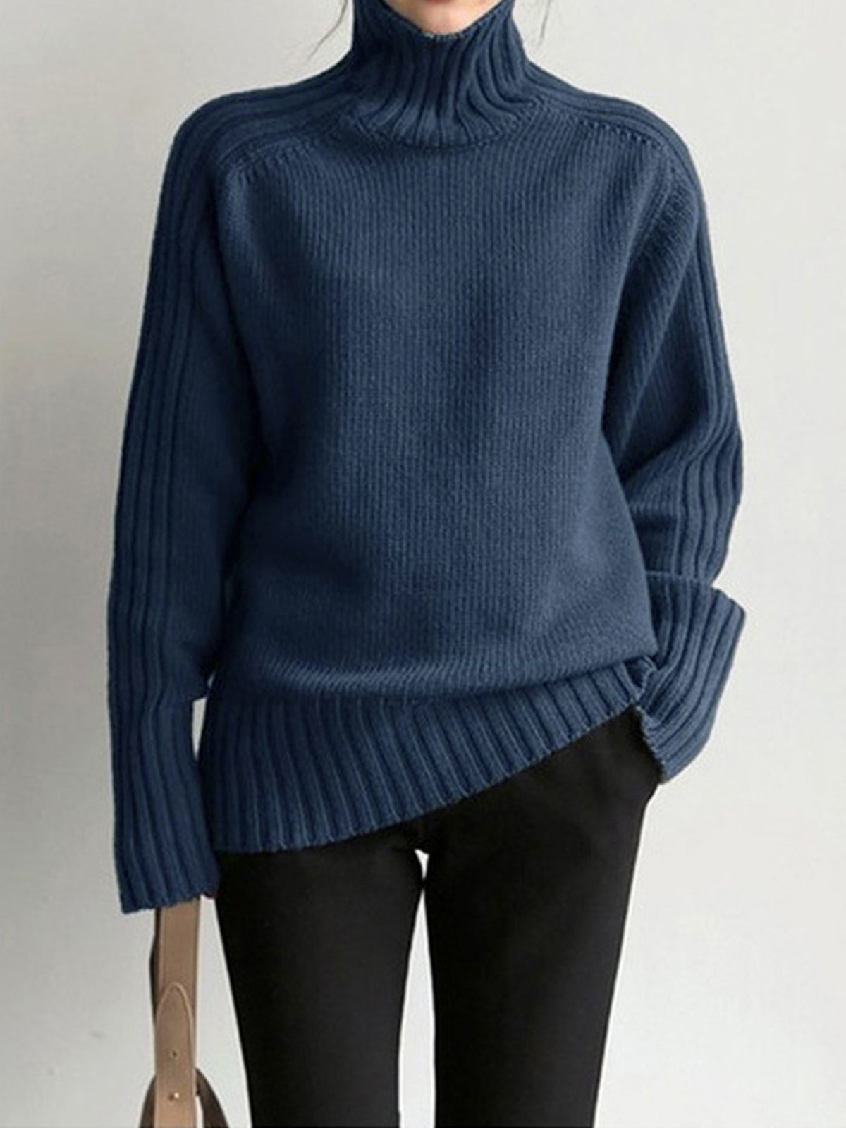 Aniston | Women's Turtleneck Ribbed Navy Blue