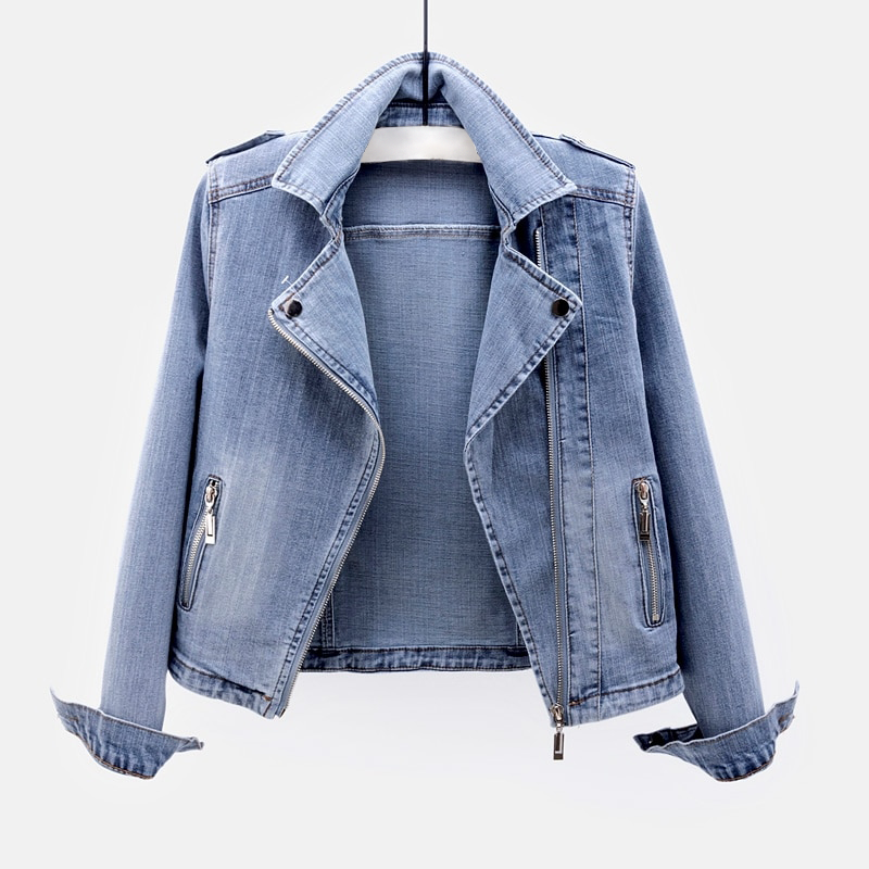 Ulrike | Denim Jacket with Asymmetrical Zip and Moto Style
