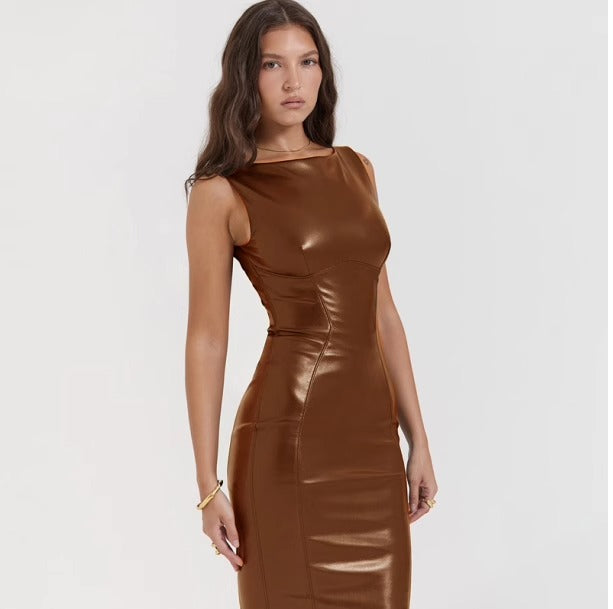 Allysa | Maxi Dress Faux Leather Bodycon