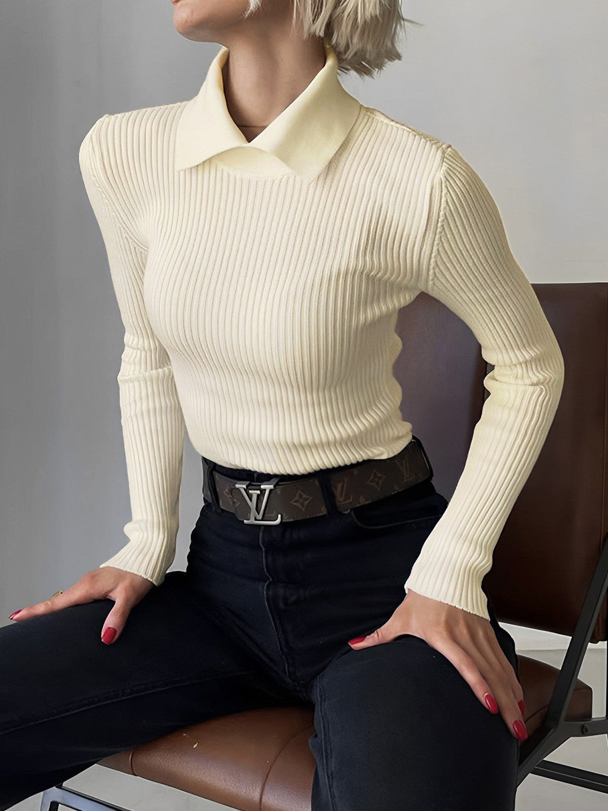 Myla | Women's Ribbed Long Sleeve Polo Top